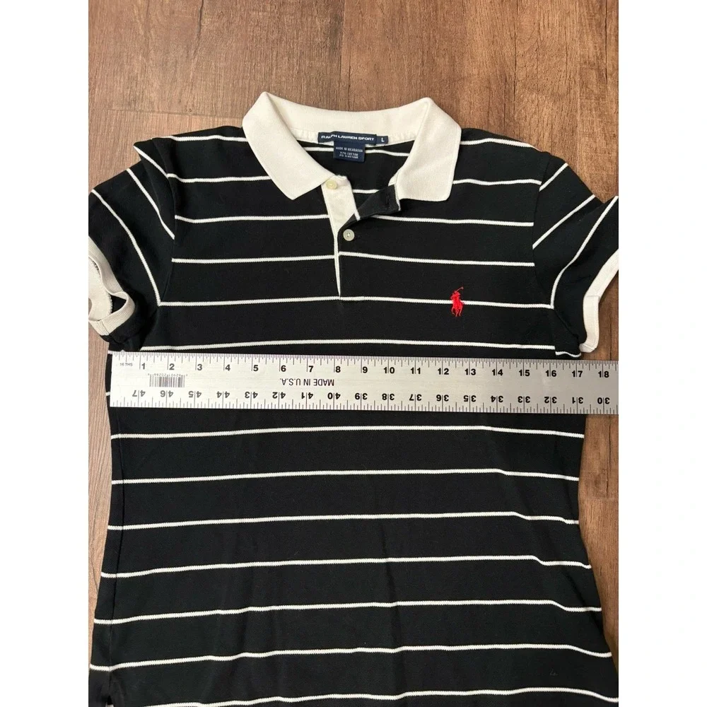 Ralph Lauren Sport Black Polo Shirt Women's Large Slim Fit Y2K Tennis Preppy